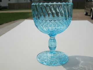 L.  G.  Wright Light Blue Goblet Glass Decorated With Diamonds & Swirls