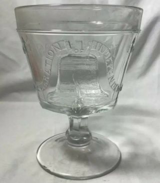 1876 Antique EAPG Pattern Glass Liberty Bell Centenial Gillinder Open Sugar Bowl 2