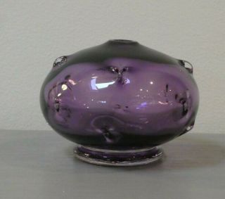 Signed Studio Art Glass Hand Blown Amethyst Vase,  With Pulled Lobes