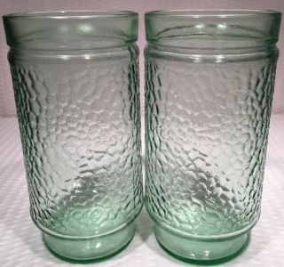 Set Of 2 6” Vintage Green Pebble Style Depression Glass Tumbler
