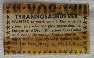 Marc Bolan Advert From Melody Maker Seeking Member Of T Tyrannosaurus Rex 1969