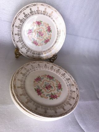 Set 4 Floral Sebring Pottery Usa Rose Bower It - S 528 Plates 7.  5 "