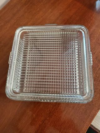 Vintage Federal Clear Glass Refrigerator Dish Box 9 X 9