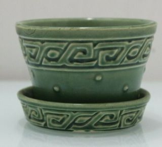 Vintage Mccoy Art Pottery Large Green Greek Key & Dots Flower Pot Planter Vase