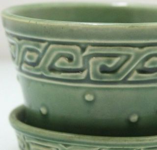 Vintage McCoy Art Pottery Large Green Greek Key & Dots Flower Pot Planter Vase 3