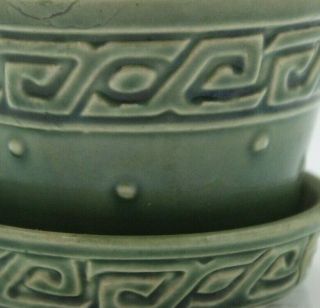 Vintage McCoy Art Pottery Large Green Greek Key & Dots Flower Pot Planter Vase 6
