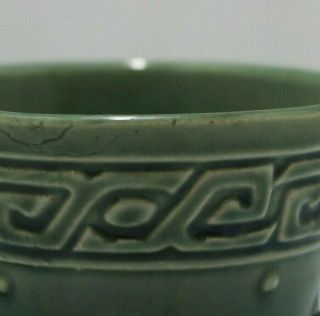 Vintage McCoy Art Pottery Large Green Greek Key & Dots Flower Pot Planter Vase 7