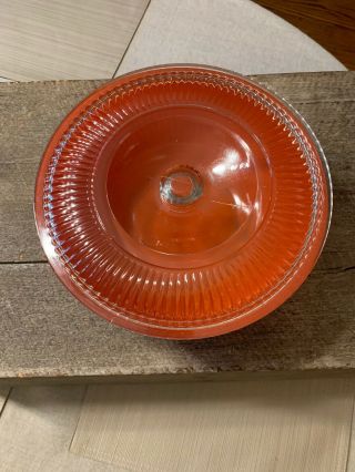 Anchor Hocking Glass Ribbed Bowl Leftover Dish & Lid Orange Red Vintage 9” HTF 2