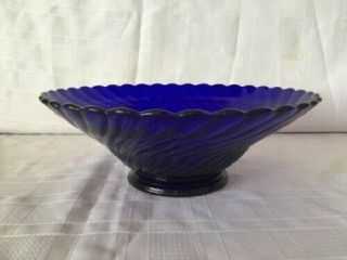 Vintage Large 10in Cobalt Blue Bowl With Scalloped Edges