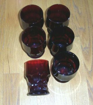 Set Of 6 Vintage Georgian Ruby Red Glass Tumblers Drinking Glasses 8 Oz. ,  Ec