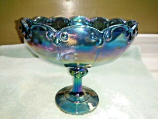 Vtg Indiana Glass Blue Iridescent Carnival Glass Garland Teardrop Compote
