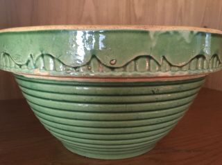 Vintage Green Mccoy " Ringware Collection” Yellow Ware Pottery Mixing Bowl 10 "