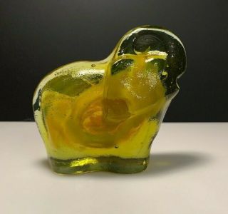 Yellow Swirl Glass Elephant Paperweight With Sticker 3.  25 " Tall X 3.  5 " Wide
