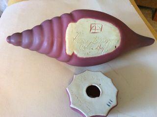Vintage Van Briggle Pottery Cornucopia Sea Shell With Flower Frog Mulberry Vase