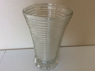 Anchor Hocking Vtg Manhattan Depression Glass Ribbed Crystal Vase 8”