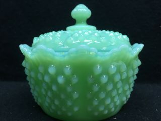 Jadeite Jadite Green Hobnail Pattern Glass Round Butter Dish Jade Milk Candy Art