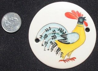 Vintage Arabia Finland Hand Painted Rooster Porcelain Plate Label Disk Round Old
