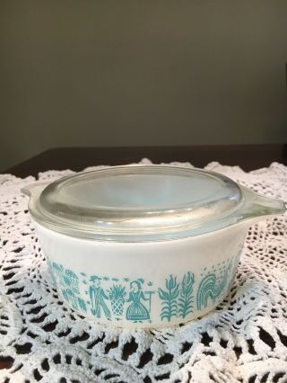 Pyrex Amish Butterprint Turquoise 472 1 1/2 Pint Casserole Dish With Lid
