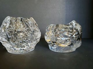 Kosta Boda Sweden Crystal Art Glass Snowball Tea Light Votive Candle Holder Pair
