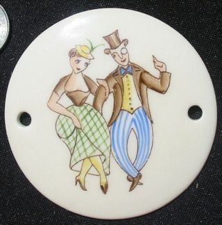 Vintage Arabia Finland Hand Painted Dancing Couple Porcelain Plate Label Disk