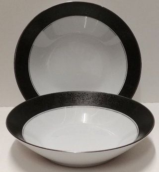 Noritake Mirano Black W/ Plat Trim Coupe Soup Bowl (7 - 1/2 ") More Items Available