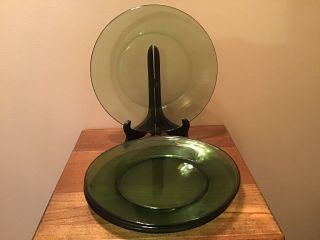 4 Rich Green Vintage 9 7/8” Glass Dinner Plates