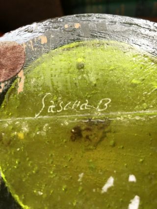 signed Sascha B (Brastoff) Vase green leaf & grape mid century resin 6