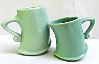 Pair Vintage Michael Lambert Art Pottery Strutting Dancing Mugs - Signed