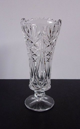 Vintage Lead Crystal Footed Bud Vase With Saw Tooth Rim