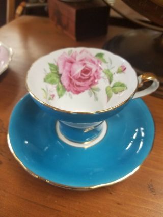 Turquoise Cabbage Rose Aynsley Teacup And Saucer Aynsley Tea Cup And Saucer