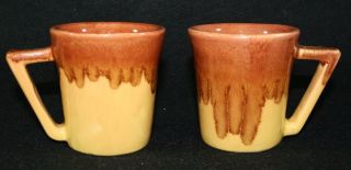 2 Vintage Winart Pottery Coffee Mug Brown Gold Drip Glaze