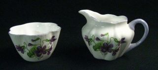 Rare Shelley “violets” Bone China Porcelain Individual / Mini Creamer & Sugar