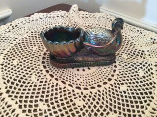 St.  Clair Carnival Glass Swan Pulling Shell Toothpick Holder