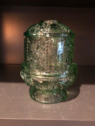 Indiana Glass Co Light Green Stars & Stripes Fairy Lamp Tea Light Vintage