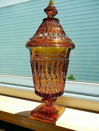 Indiana Glass Vintage Amber Pedestal Compote Candy Dish With Lid 9 1/2 " X 3 3/4 "