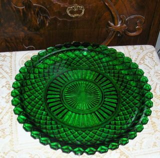 Vintge Anchor Hocking Waterford Waffle Forest Green 14 " Sandwich Plate