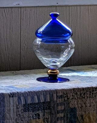 Cobalt Blue Footed Candy Apothecary Jar With Clear Bowl And Lid