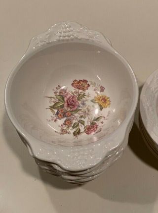 (8) Homer Laughlin - Eggshell Theme Floral Embossed 7 " Lugged Cereal Bowls