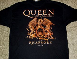 Queen - The Rhapsody Tour Shirt Adam Lambert Brian May Roger Taylor Crest Logo