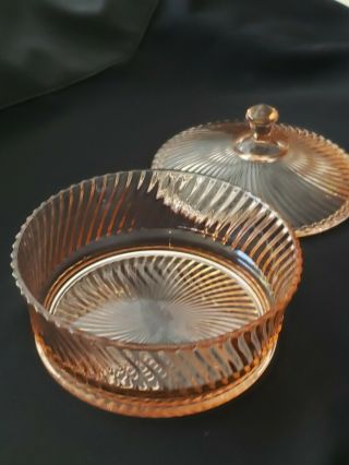 Vintage Pink Depression Glass Candy Dish with lid. 3