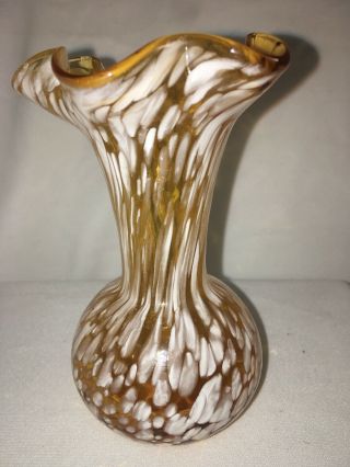 Hand Blown Yellow Amber Glass Bud Vase With White Splatters
