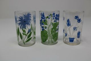 Swanky Swig 5 Oz Vintage Glass Tumblers,  Set Of 3,  Tulip,  Posey,  Cornflower