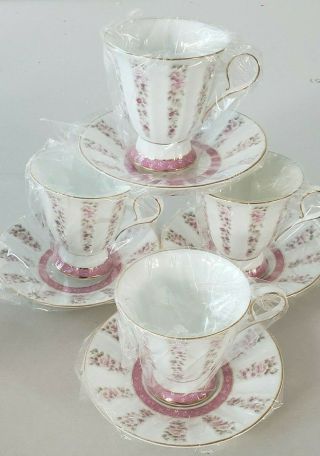 Royal Born Fine China Tea Cup And Saucer Set 7oz Coffee Cup Set 4 Cups 4 Saucer