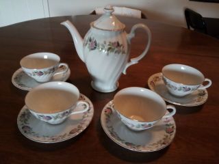 10 Pc Creative Regency Rose Teapot With Lid,  4 Cups And Saucers Regency Rose