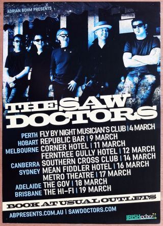 Saw Doctors 2010 Australian A2 Tour Poster Music Concert Irish Folk Rock Band