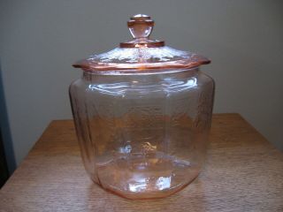 Vintage Hocking Depression Glass Pink Princess Cookie Jar With Lid Cover
