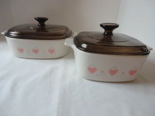 Corning Ware " Forever Yours " 2 Casserole Dishes W Lids 2 Qt & 1.  5 Qt Vintage