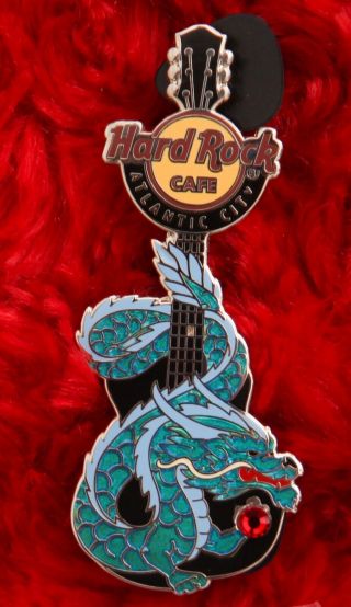 Hard Rock Cafe Pin Atlantic City Dragon Guitar Serie Hat Lapel Gem Stone Chinese