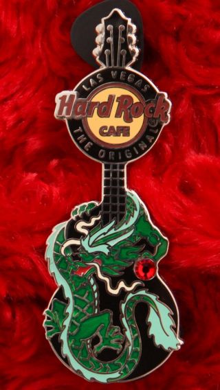 Hard Rock Cafe Pin Las Vegas Dragon Guitar Series Hat Lapel Gem Stone Chinese