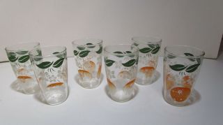 Vintage Anchor Hocking Orange Blossom Orange Juice Glasses 4 " Tall Set Of 6
